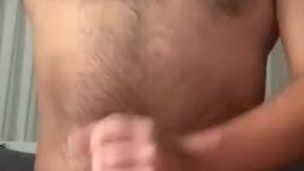 Intense Cumshot with ball play and ass play white uncut cock hairy chest stroke wank jerk masturbate