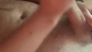 Hands free cumshot white uncut cock jerk wank stroke masturbate 