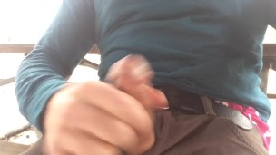 I'm jacking off at the campground on a rainy day in the public pavilion