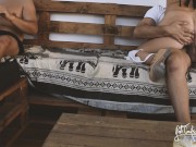 Sharing wife in a swinger club! Outdoor cuckold scene with 2 big cocks and 1 hot milf 8/16