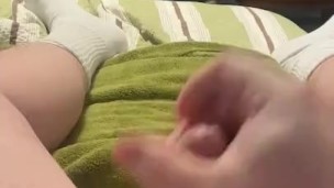 Cumshot wearing socks in my bed 