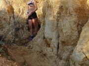 Hot brunette risks masturbating on a public beach while doing her exercise 7/16