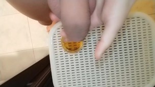 Morning pee to the glass from unwashed uncut cock