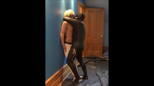 rubber drone enjoys shirtless jock in white tights - part 1