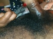 EBONY TONGUE RING LICKS DADDY FAT DICK AS SHE STROKES CUM OUT!!!!!!! 14/16