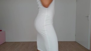 Sissy in see through dress trying on some Panties