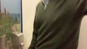 Horny! So I stop in the public toilet to rub one out and cum on the toilet seat