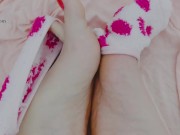 Feet play and teasing with light pink and bright pink socks! 