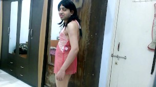 Hot crossdresser in sexy lingerie, spanking ass, showing anus & masturbation with her big dick.