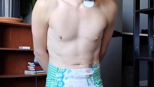 Puppy fills then cums in diaper