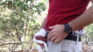 Beating off in the bushes again. Intense jerk and cum outside