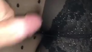 Cum on black panties with nylon Black legs, pantyhose