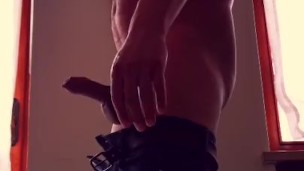 Young Cowboy jerking huge dick