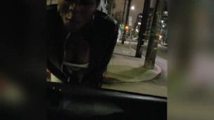 Young Ebony Tranny slut sucks Hung Cock In Public