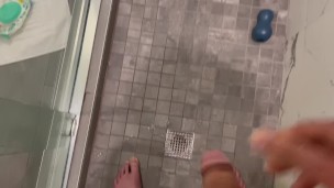 Jerking my uncut cock in the shower till I cum! 💦💦