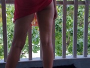 Sweet big ass with anal plug Relaxing on terrasa