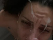 Curly haired ebony with pretty face gets fucked and facialized 14/16