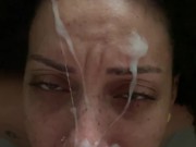 Curly haired ebony with pretty face gets fucked and facialized 16/16