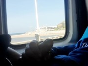 Risky jacking off in the car with people watching