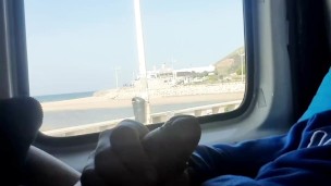 Risky jacking off in the car with people watching