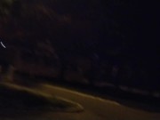 Collar and leash slut sucking dick and take facial Night Blowjob PUBLICC!! 1/16