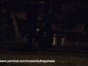 Collar and leash slut sucking dick and take facial Night Blowjob PUBLICC!! 10/16