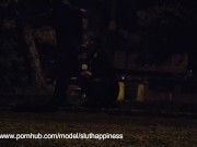 Collar and leash slut sucking dick and take facial Night Blowjob PUBLICC!! 12/16