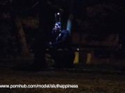 Collar and leash slut sucking dick and take facial Night Blowjob PUBLICC!! 15/16