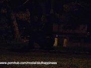 Collar and leash slut sucking dick and take facial Night Blowjob PUBLICC!! 2/16