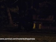 Collar and leash slut sucking dick and take facial Night Blowjob PUBLICC!! 5/16