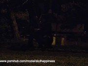 Collar and leash slut sucking dick and take facial Night Blowjob PUBLICC!! 6/16