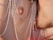 (ASMR) Me toco las tetas sensualmente con un arnés y mi novio me las come con deseo 4K 14/16