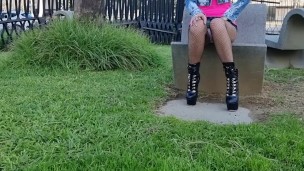 Curvi smoking and open legs outdoor Teen high heels
