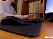 office worker secretly watches porn and caresses nipples and pussy while colleagues are working 1/16