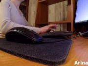 office worker secretly watches porn and caresses nipples and pussy while colleagues are working