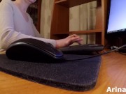 office worker secretly watches porn and caresses nipples and pussy while colleagues are working 4/16