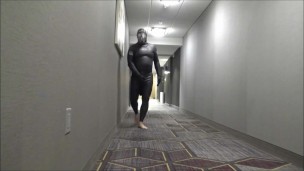 hotel movie part 6 - changed into new wetsuit & gasmask frogman cums at elevator windows