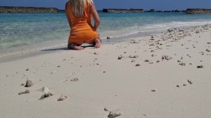 Playing doggystyle on beach Forget dress panties