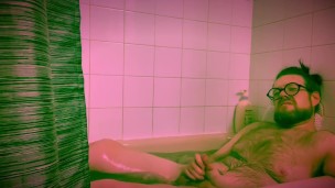 Furry cub takes a bath plays with his ass and jerks his thick cut cock TEASER