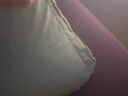 I wake my girlfriend to lick my balls and cum on her small tits after playing with them. 1/16