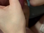 I wake my girlfriend to lick my balls and cum on her small tits after playing with them. 9/16