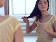 Thick Coed! Voluptuous Galina Watches Herself Rubbing That Curvy Body! 2/16