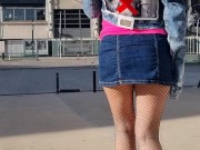 Curvy in ripped tights walking and show her ass public