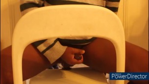 Black guy rides dildo and licks his own cum