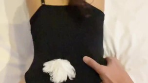 【個人撮影】バニーガールコスのセフレにバックで中出しセックス