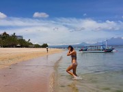 Pussy FLASHING in Paradise # Amateur video on Public Beach among fishermen and locals