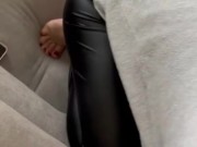 Blowjob footjob and  cumshot on butt with leather pants 4/16