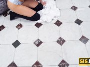 SISPORN. Stud helps stepsis only after they have taboo sex on the sofa 5/16