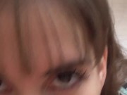 The brunette beast sucks my balls completely dirty until I wank the whole hot fuck broth in her face. 15/16