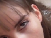 The brunette beast sucks my balls completely dirty until I wank the whole hot fuck broth in her face.